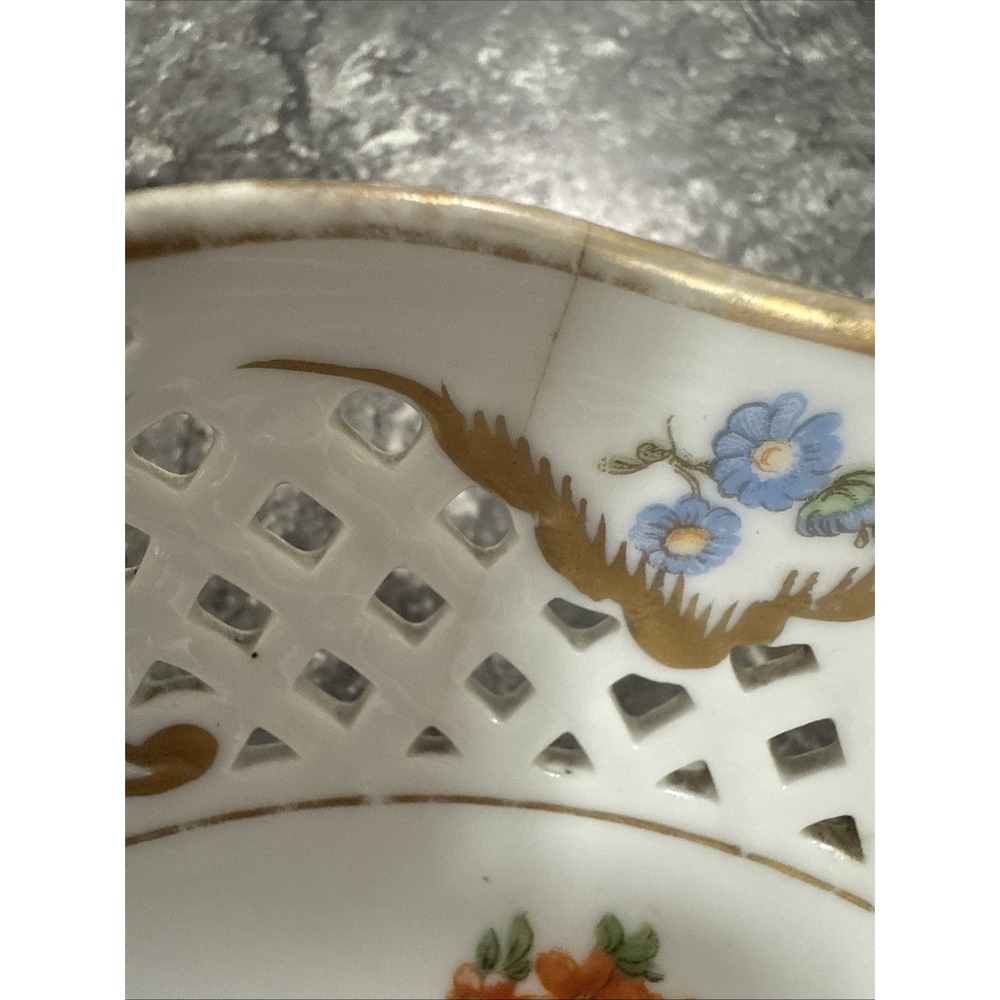 SCHUMANN Bavarian Floral Gold Trim Reticulated Bowl 7 3/4 X 2 1/2 - Picture 4 of 7
